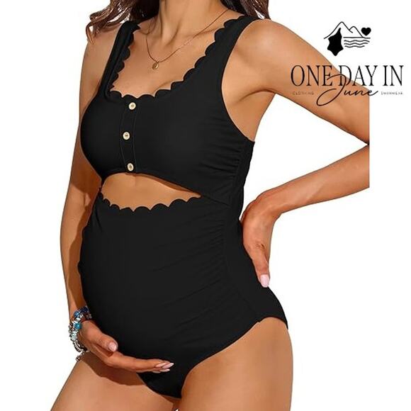 Charmo Maternity Scallop Edge Cut Out One Piece Swimsuit Size M - Picture 1 of 7
